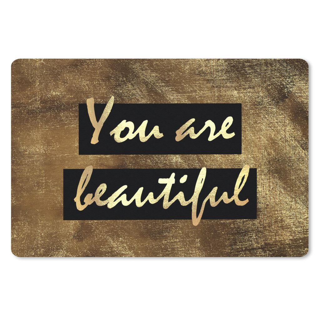 MuchoWow Mauspad Mousepad Zitat - Schönheit - Braun - Gold 27x18 cm - Mousepads - Maus Mat - Pad - Mausunterlage - Büroartikel - Desk Matten