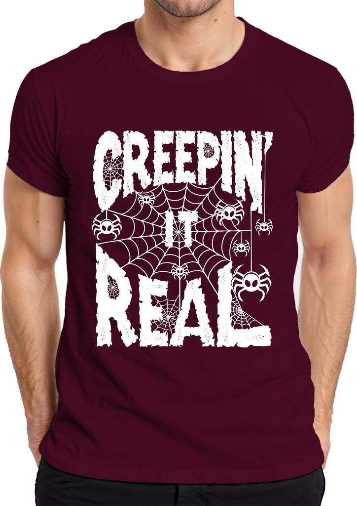 Creepin It Real Halloween Spinnen Spinnennetz Gruselig Lustig Herren T-Shirt, Burgundy, 3XL