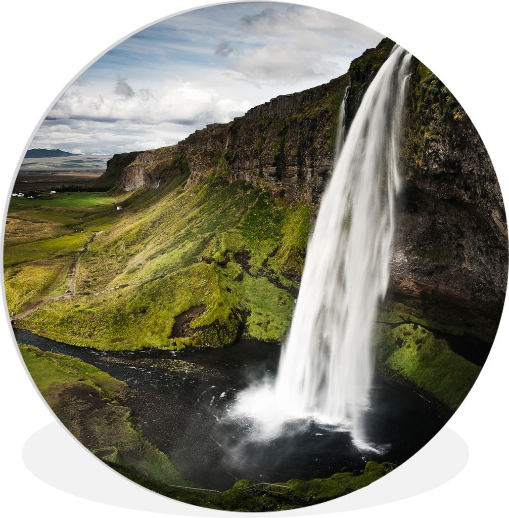 MuchoWow Rundes Wandbild - Runde Bilder Wasserfall - Berg - Dschungel Ø 30 cm Kreis Wanddekoration Kunststoff - Wandkreis - Wandschmuck - Schlaf...