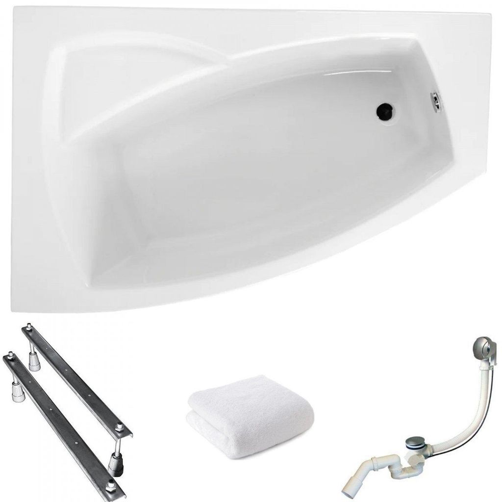 Aqua For You | Polimat Badewanne - Eckbadewanne – 160x105cm - Antibakterielle Beschichtung - Mit Siphon Und Füßen - Acryl