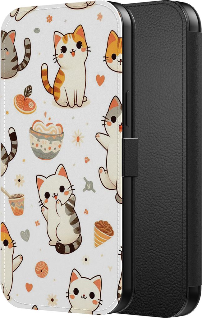 Smartphonica Telefon Fall passt iPhone 11 Pro Max Kunstleder Bücherregal Fall mit magnetischer Lippe und Kartenhalter mit Katze drucken