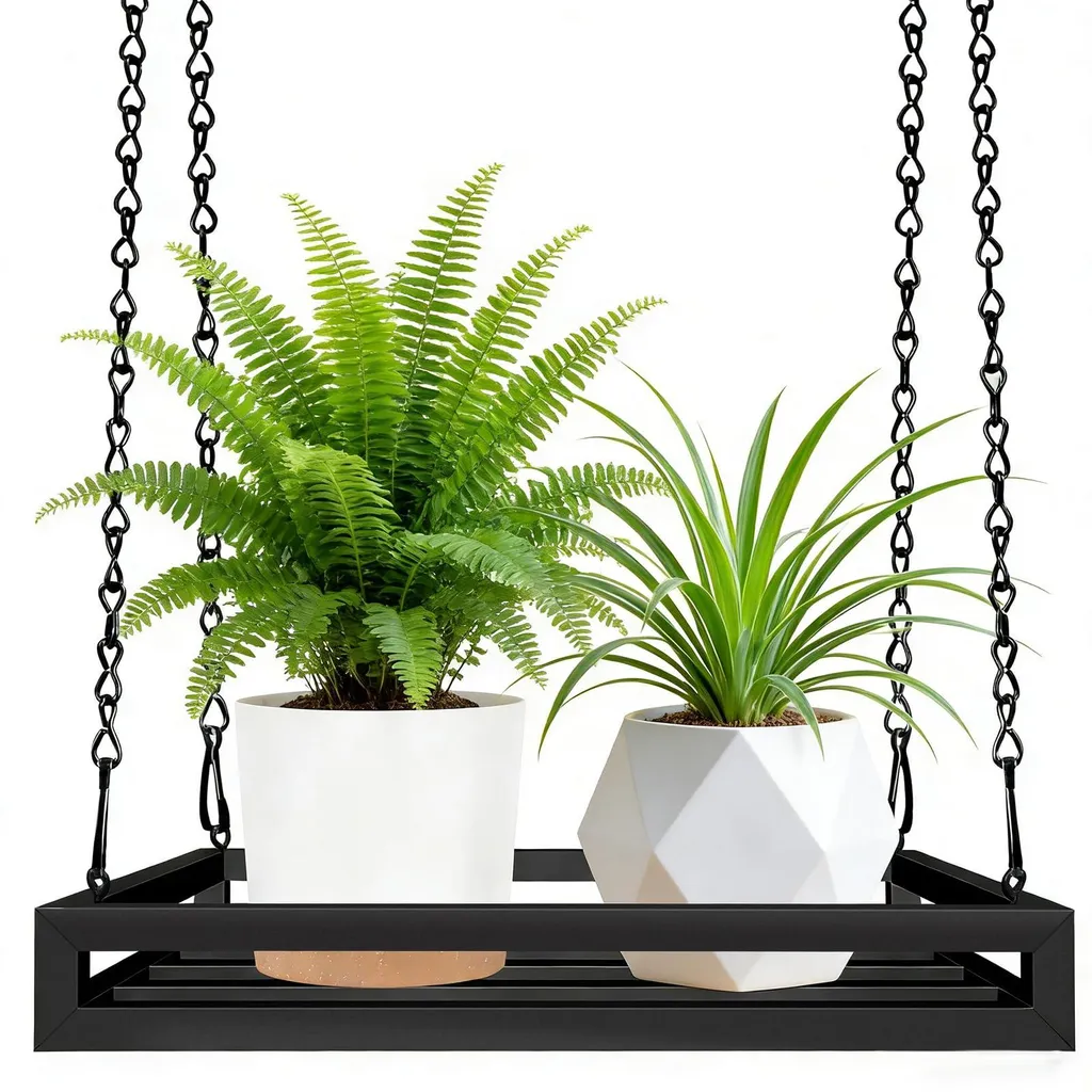 Pot suspendu métal 40 cm robuste avec crochet de plafond, finition noir