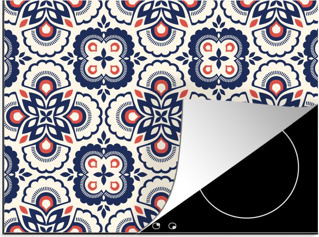 KitchenYeah Herdabdeckplatte Blumen - Retro - Design , 75x52cm, Küche Deko, Glaskeramikkochfeld Herdabdeckung, Abdeckplatte fùr Kochfeld