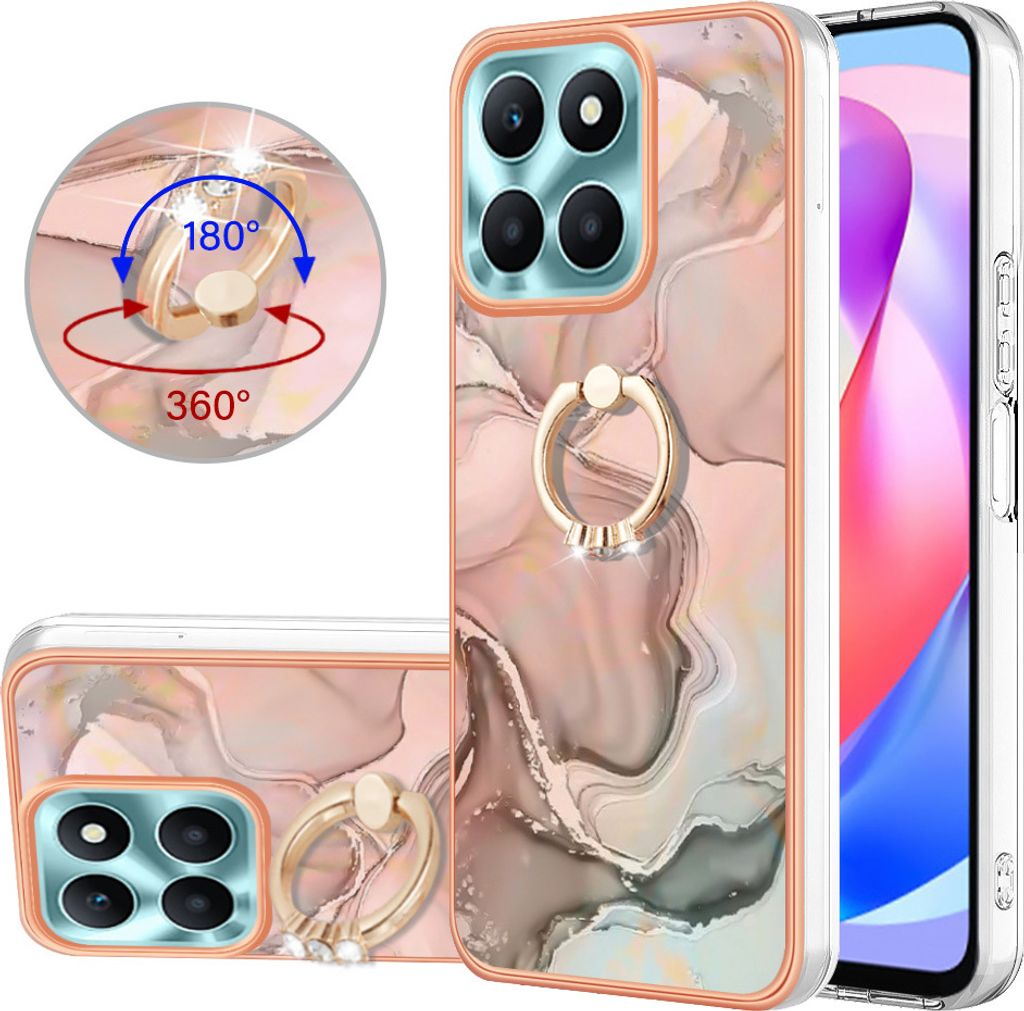 Hülle für Honor X6a Muster TPU Silikon Stoßdämpfer Bumper Schutzhülle mit Ring Ständer Beige