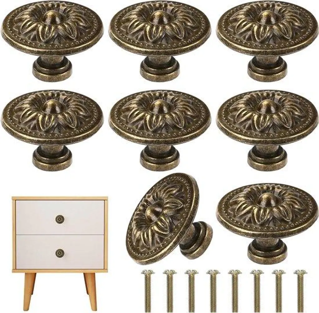 Poignées de tiroir rondes en bronze motif fleur pour meuble de style