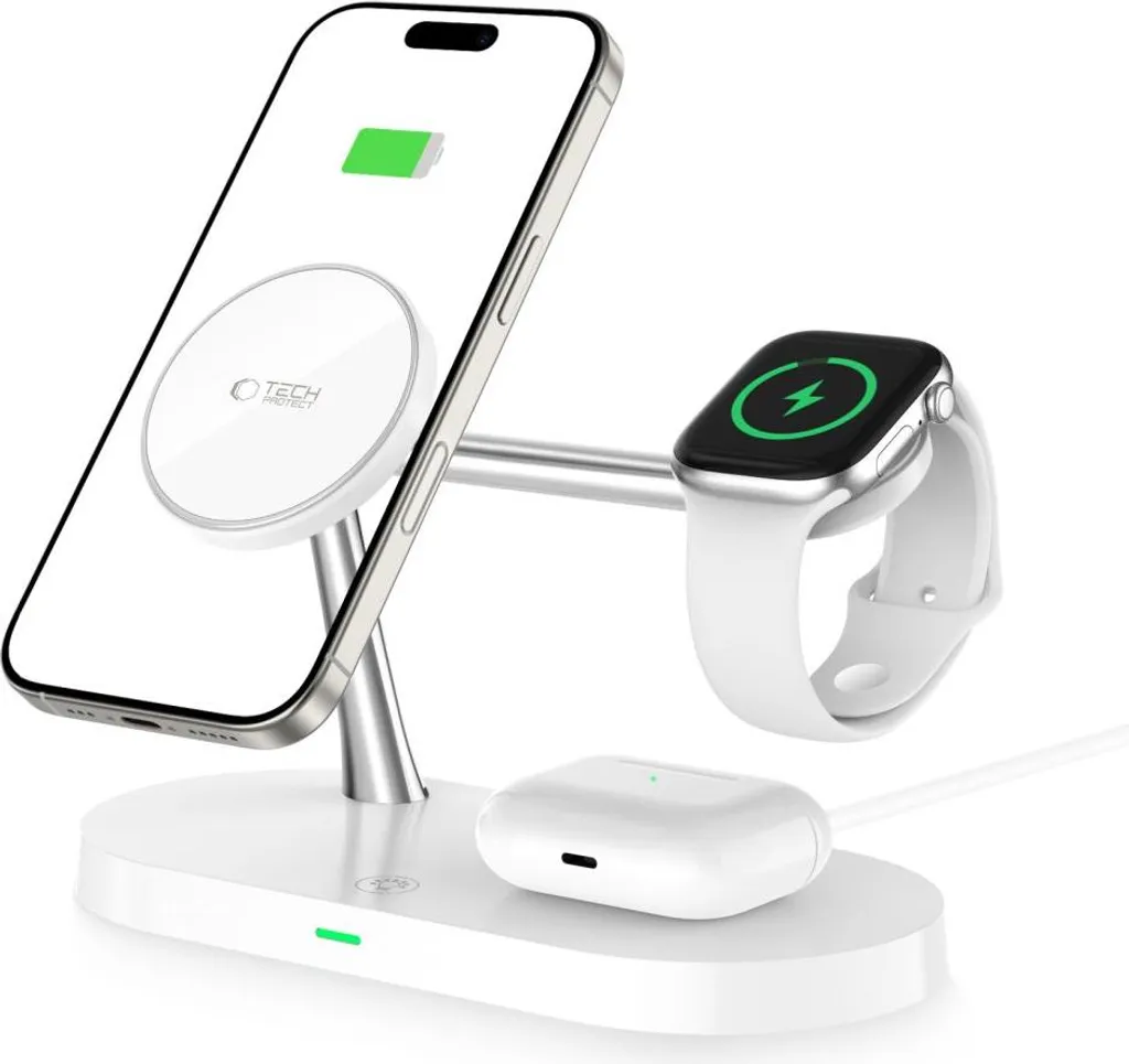 Support de Charge Sans Fil 3-en-1 Tech-Protect A12 pour iPhone Blanc - 11
