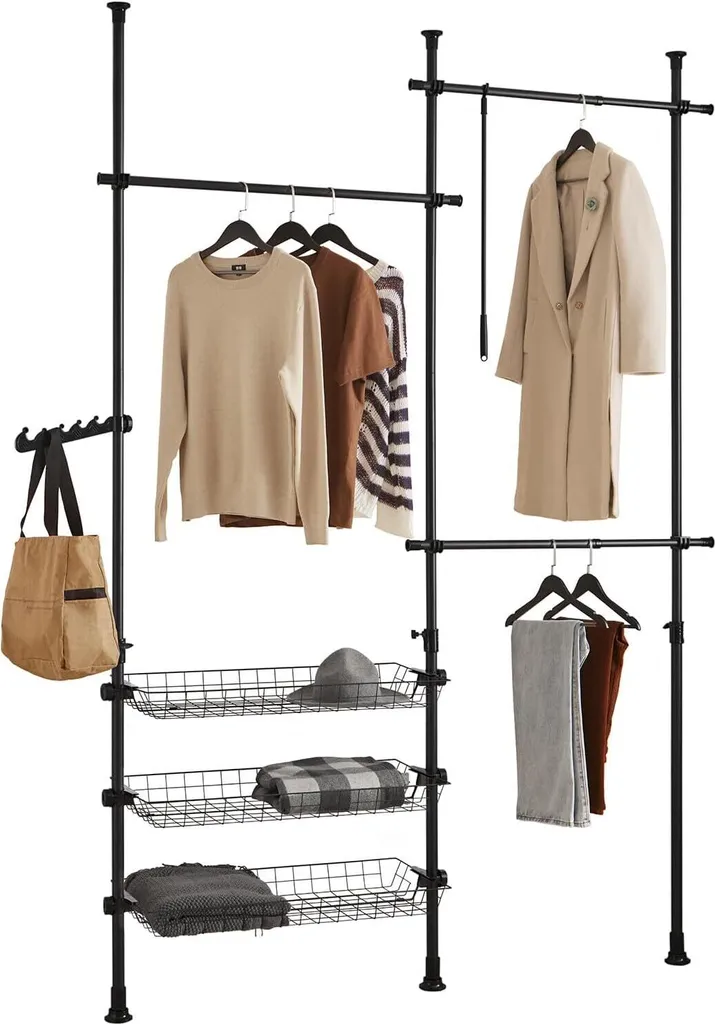 Système de Rangement Garde-robe Télescopique Portant Vêtements en Acier