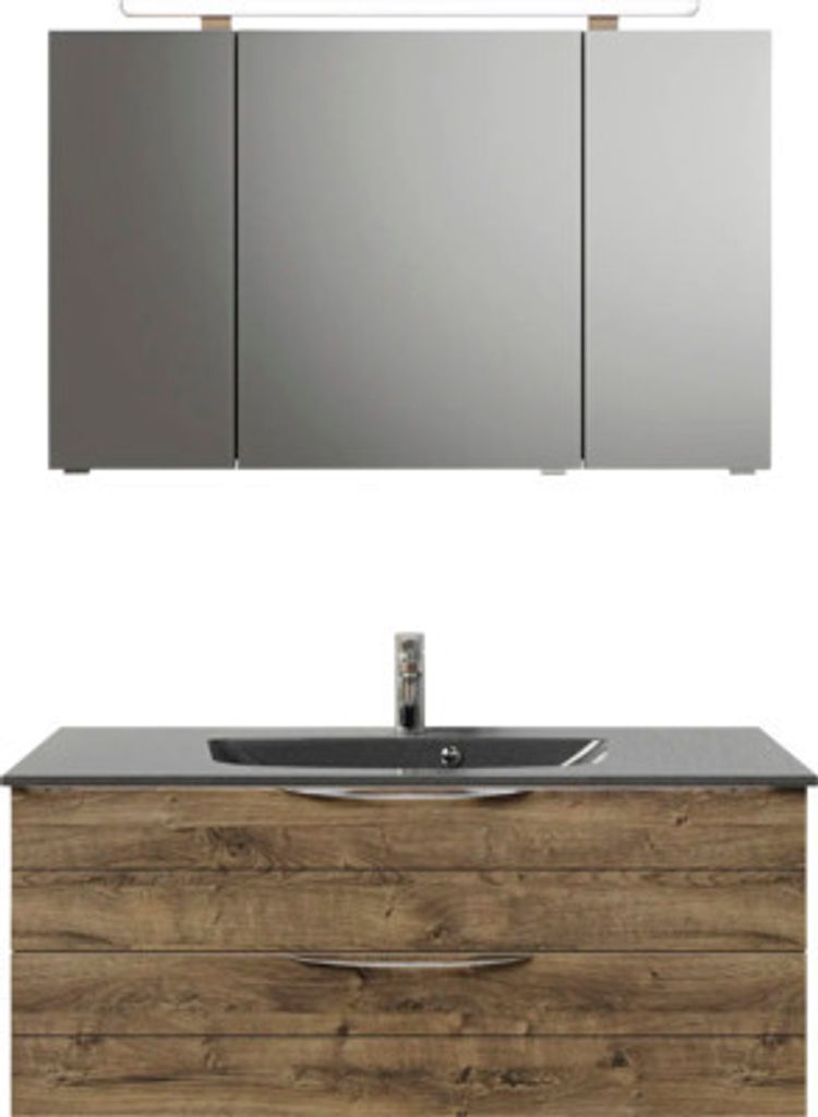 Badmöbelset 3-teilig Pelipal Sunline 300 BxHxT 117 x 200 x 48 cm Frontfarbe eiche ribbeck mit Waschtisch Mineralmarmor G