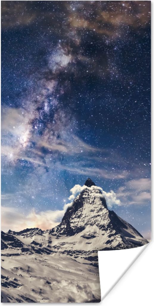 MuchoWow Poster Matterhorn und Sternenhimmel bei Zermatt Schweiz 40x80 cm - Dekoration