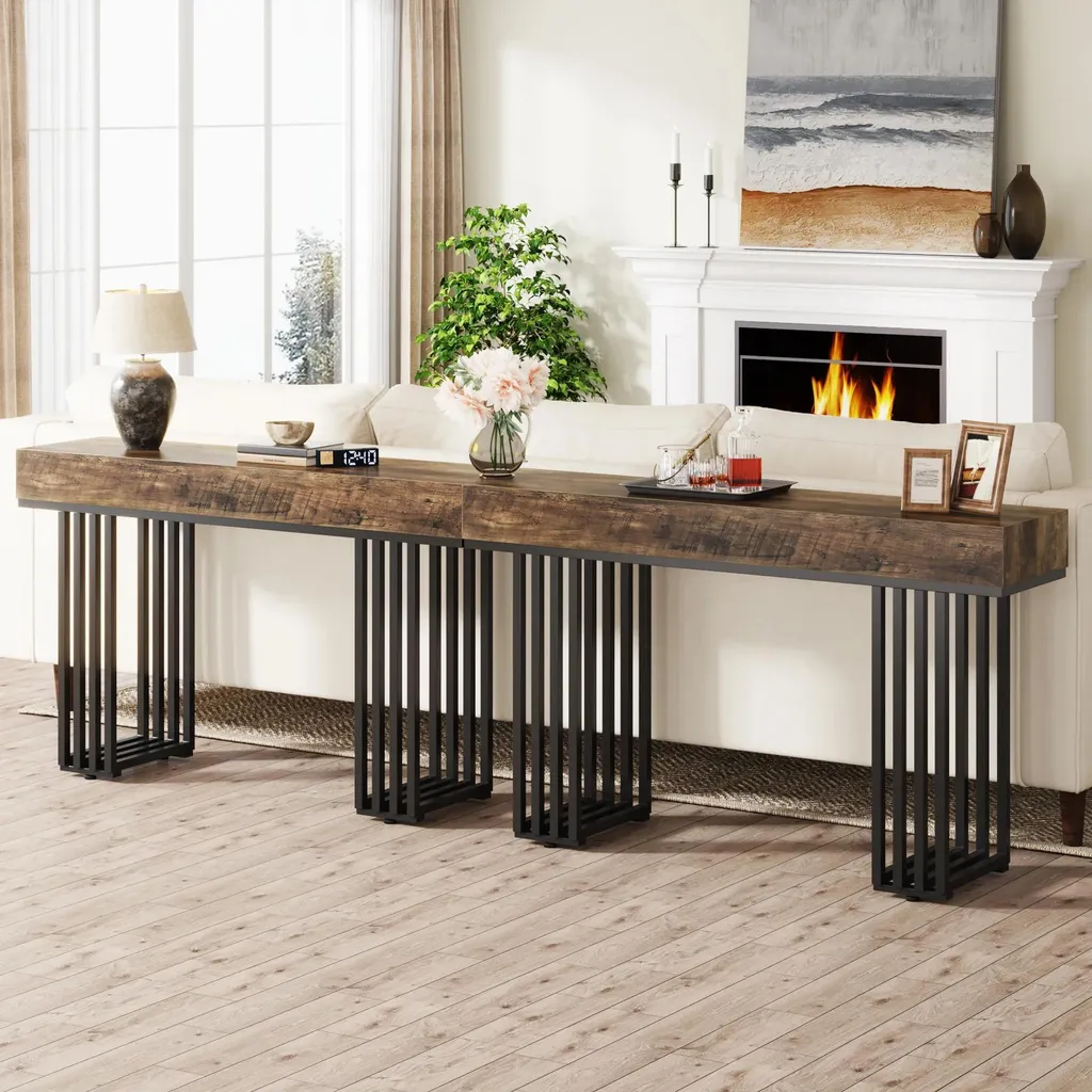 Petite table de salon étroite 35 cm console industrielle gris clair - 3