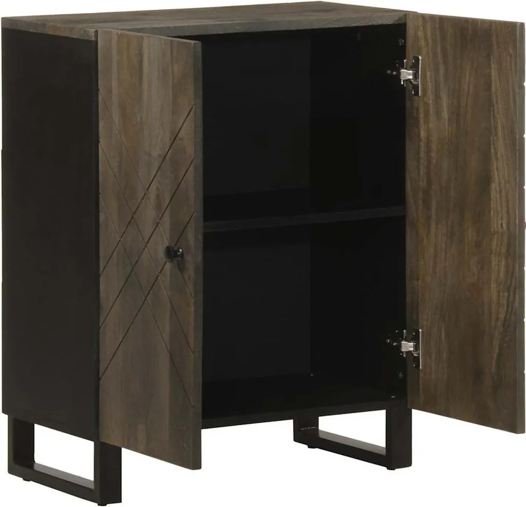 Petit buffet bas noir en bois massif de manguier pour salon moderne