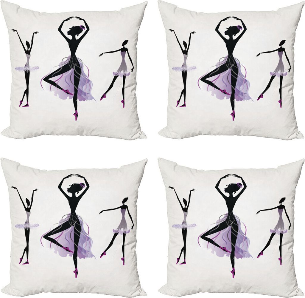 ABAKUHAUS Ballett Kissenbezug Set (4 Stück), Ballerina-Tänzer-Silhouetten, Moderner Doppelseitiger Digitaldruck, 40 cm x 40 cm, Off White Black M...