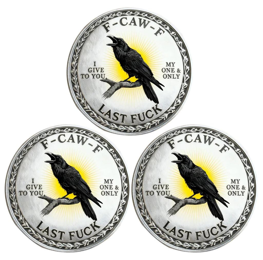 F-CAW-F Münze, 5 cm Metall-Erinnerungsmünze, Rabe, Symbol für Freiheit und Humor, Sammlermünze für Loslassen und Weitergehen
