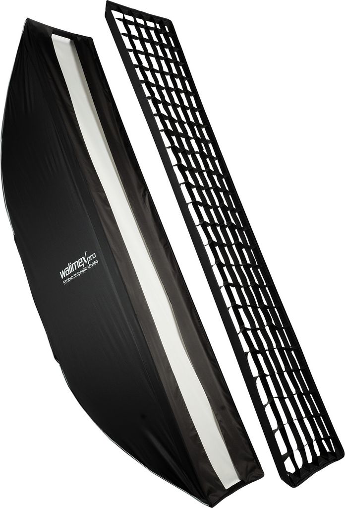 Walimex pro Studio Striplight Softbox 40x180cm, um 360° drehbar, Schirmfunktion, inkl. Grid, Maske, Bowens Adapter, Transporttasche, ideal für Pr...