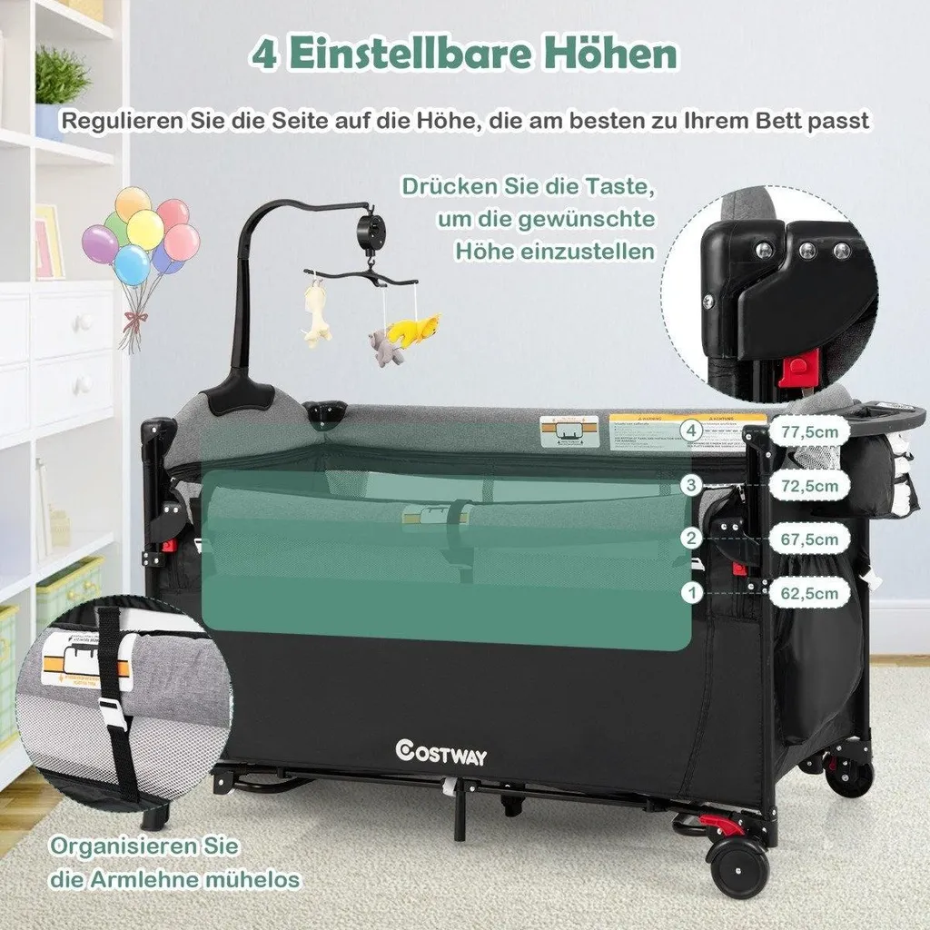 Lit bébé multifonction 5 en 1 Noir idéal pour petits espaces et soins