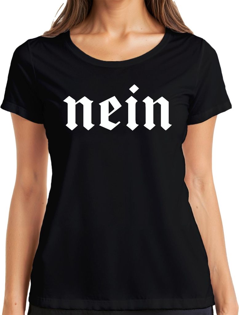 Nein altdeutsch Schriftzug Fraktur Blackletter Gothic Vintage Damen T-Shirt, Schwarz, XXL