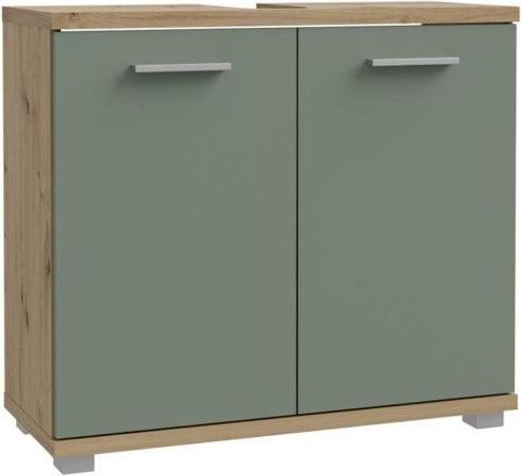 Mobile sottolavabo, 2 ante, finitura rovere e verde salvia, Immagine del prodotto 