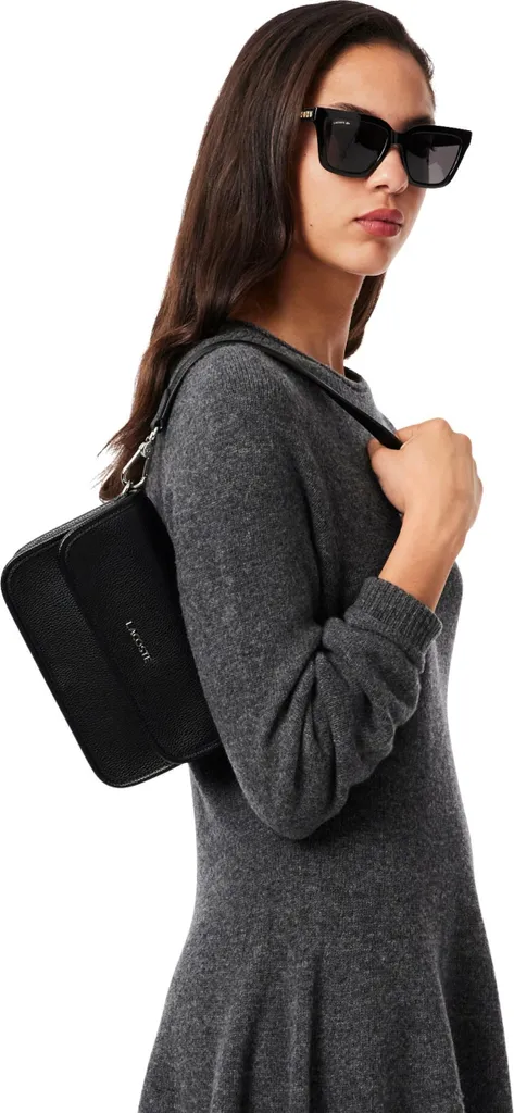 Lacoste Borsa a Tracolla Flap Crossover Bag Nero - Pelle Piqué Originale - 10