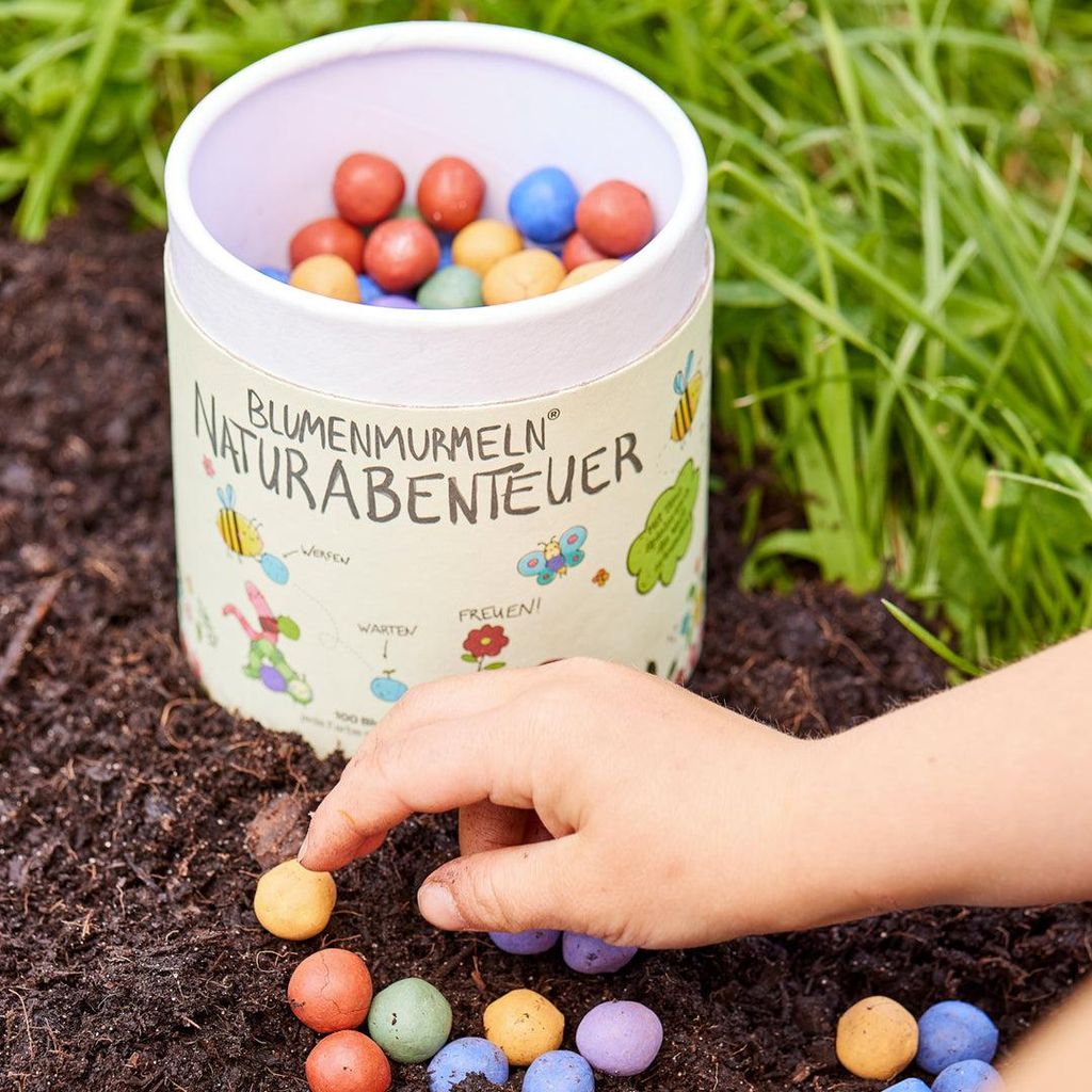 Naturabenteuer 100 bunte Blumenmurmeln in Dose Saatkugeln - Produktbild 