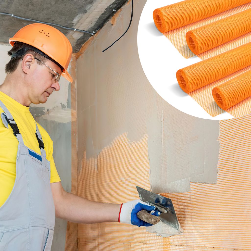 Jayseuw 200m² Armierungsgewebe Putzgewebe (1m x 50m) Gewebe Putz Gittergewebe 160g/m² Glasfasergewebe 4mm x 4mm Glasfaser Fassade Orange