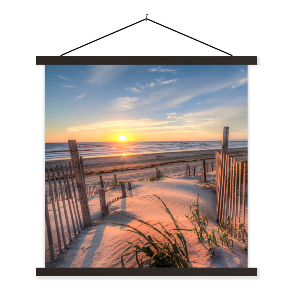 MuchoWow Textilposter Strand - Meer - Düne - Sonnenuntergang - Landschaft 40x40 cm mit schwarzem Rahmen - Fotos
