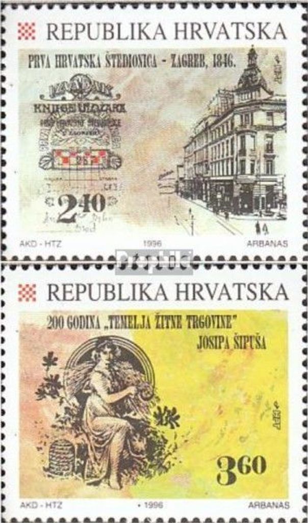 Briefmarken Kroatien 1996 Mi 405-406 (kompl.Ausg.) postfrisch Gründung 1. Sparkasse