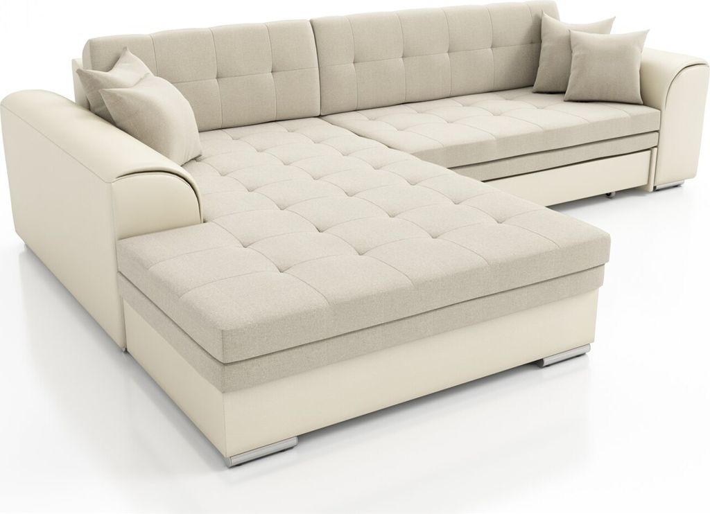 Couchgarnitur SARRA Creme-Dunkelbeige mit Schlaffunktion Ottomane Links