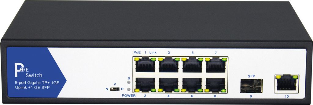 VALUE PoE+ Gigabit Ethernet Switch, 8+2 Uplink Ports (1x GbE, 1x SFP)