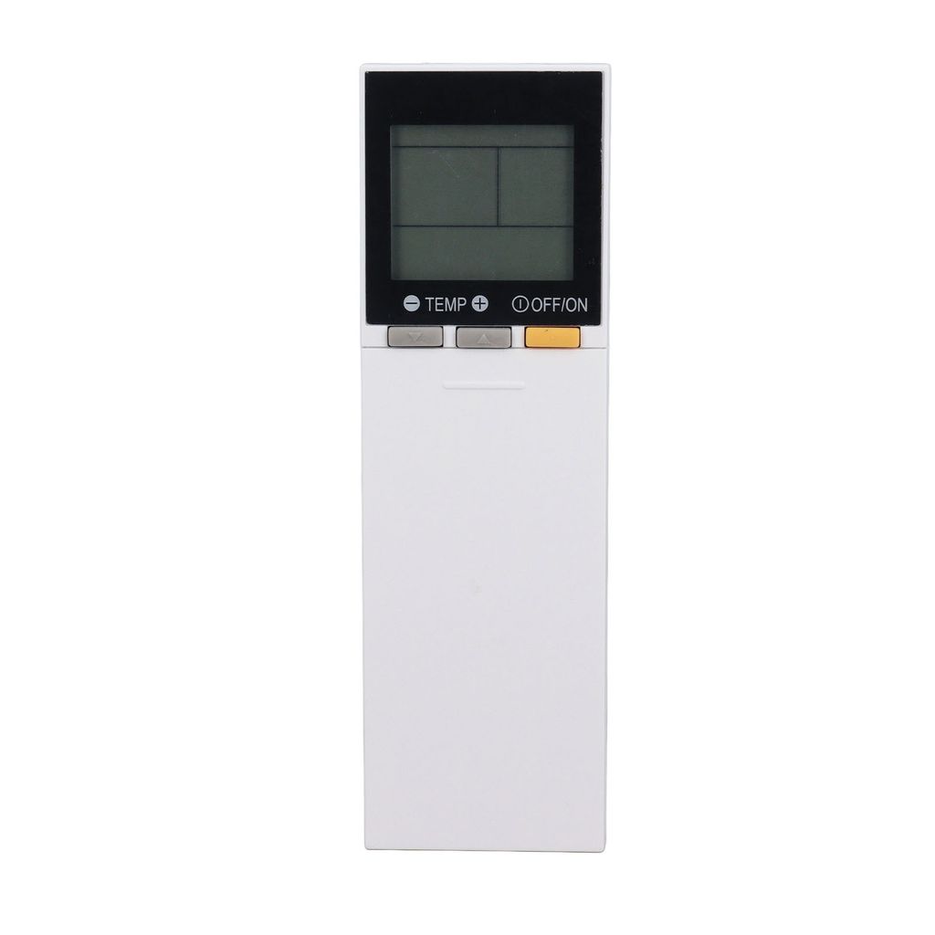 A white remote control for an air conditioner is shown against a white background.