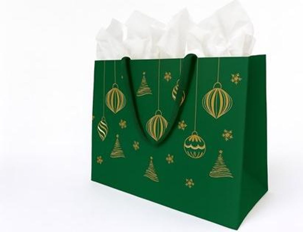 KRAFT-Tasche 250 x 100 x 220 mm, grün, mit Weihnachtsmotiv, für Geschenke