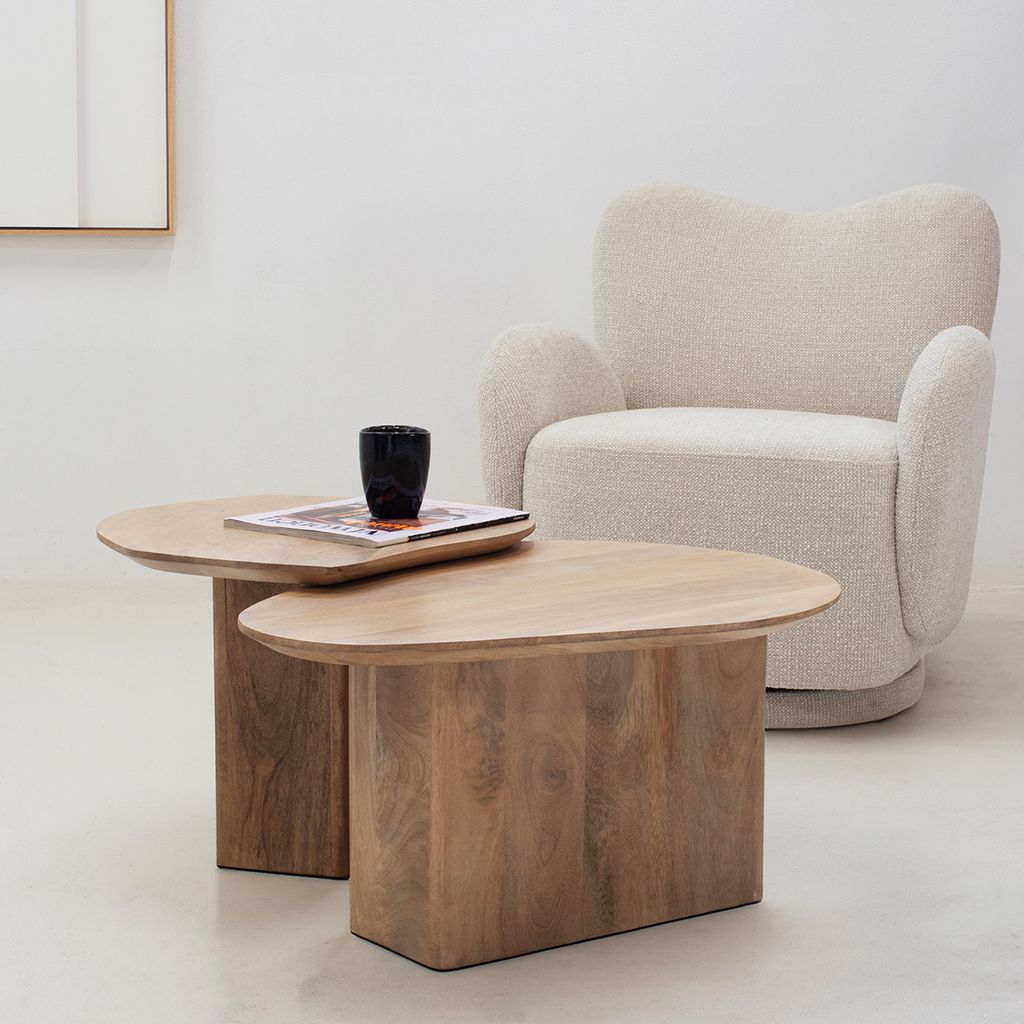 Giga Meubel Couchtisch Jinte 2er Set - Mangoholz - Natürlich - 70x60x35cm