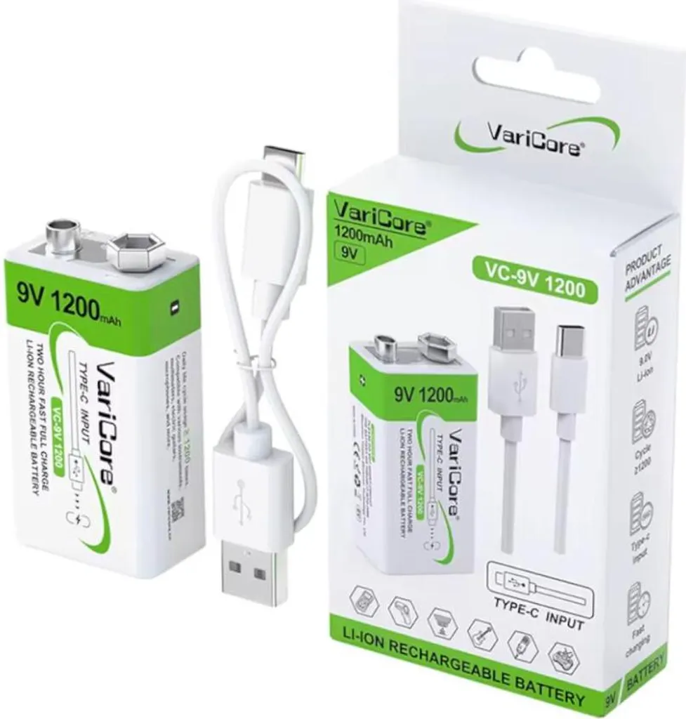 Batterie Li-ion 9V VariCore VC-9V 1200mAh Rechargeable par Port USB-C