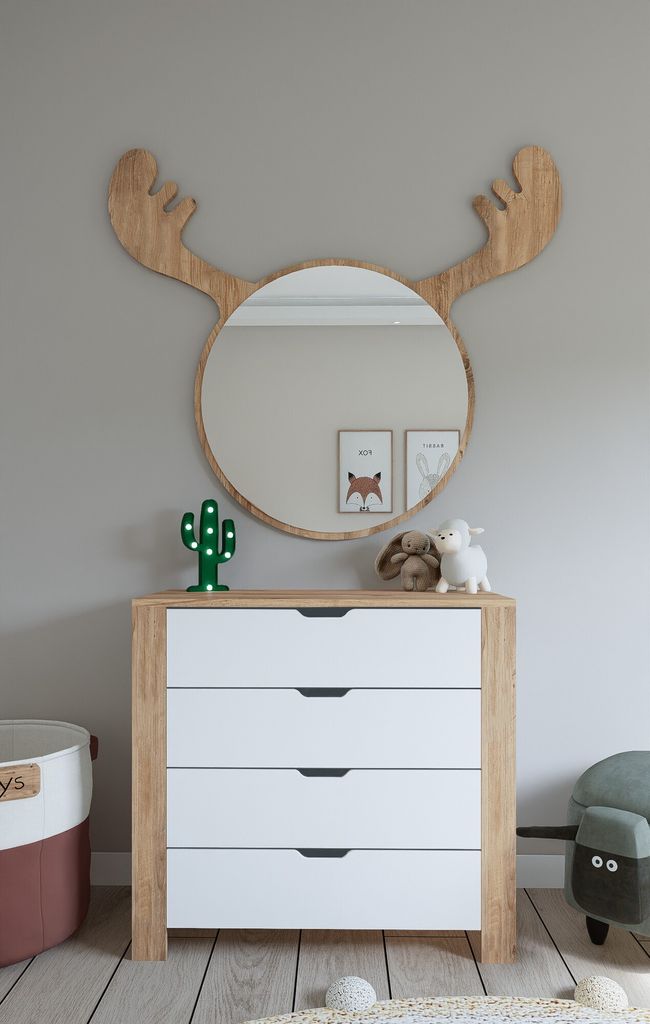 Skye Decor, Nisan 1600-026 - White, Walnut, Kommode, Helles Walnussholz, 100 % MELAMINBESCHICHTETE SPANPLATTEN, 90 x 42 x 85 cm