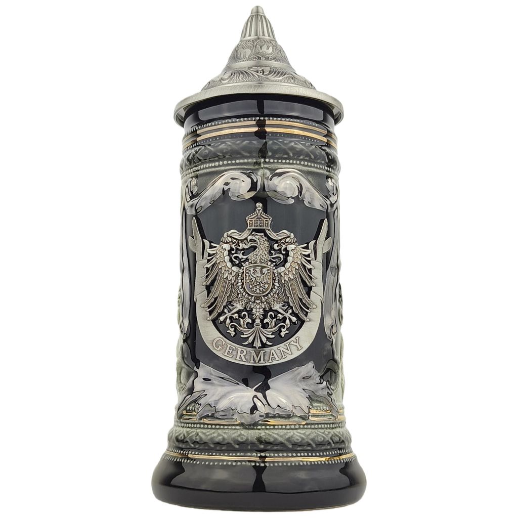 Bierkrug mit Deckel 0,7L – Steinkrug mit Metallmontur Produktbild 