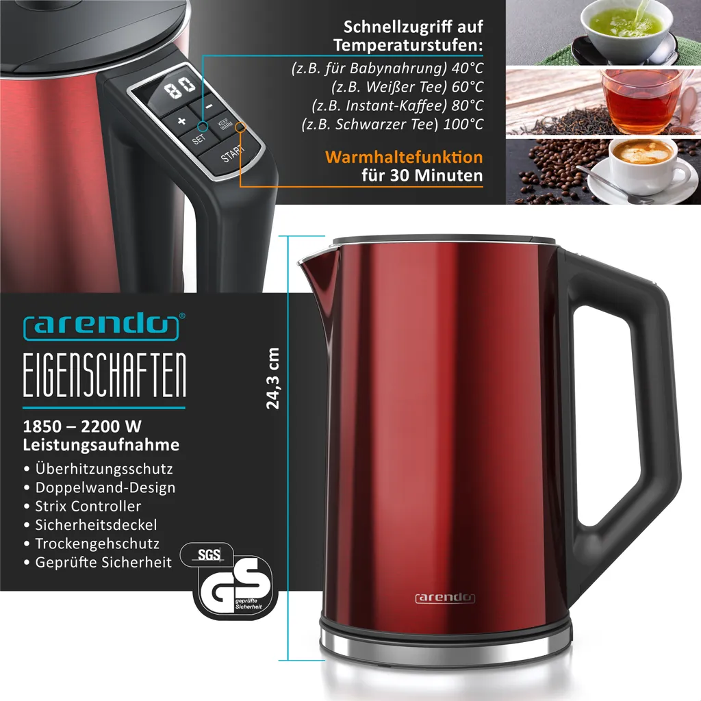 Pack petit-déjeuner avec toaster 4 tranches et bouilloire 1.5L rouge
