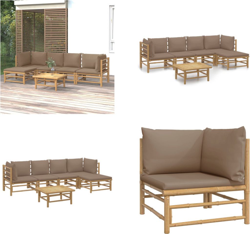 vidaXL 6 tlg. Garten Lounge Set mit Kissen Taupe Bambus - Produktbild 
