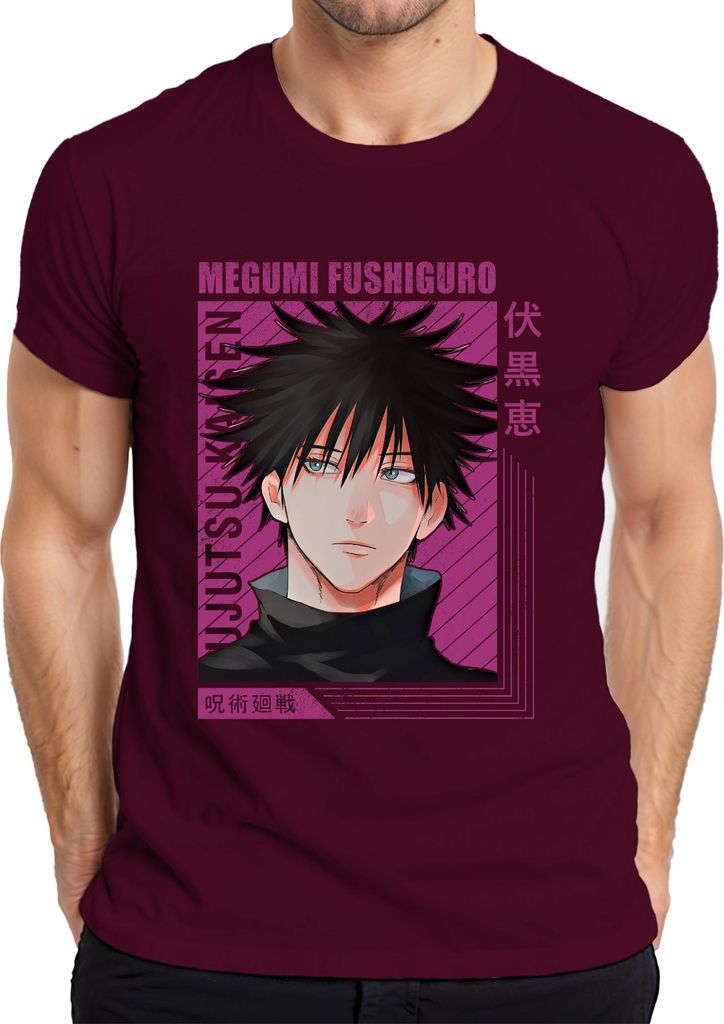 Megumi Fushiguro Jujutsu Kaisen Anime Fan Geschenk Manga Retro Herren T-Shirt, Burgundy, L