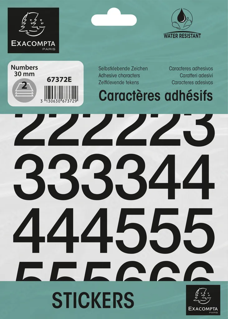 Exacompta 67372E Pochette de chiffres adhésifs noirs 0 à 9 de 30 mm