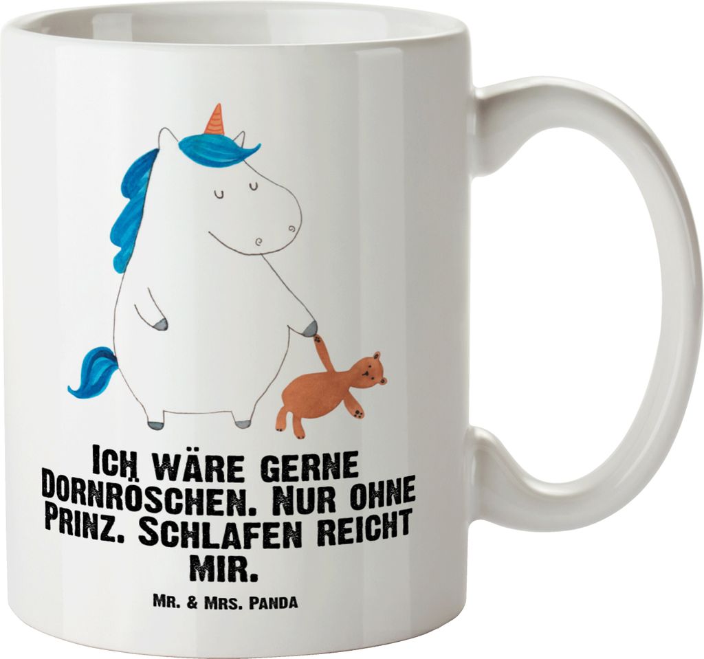Mr. & Mrs. Panda großer kaffeepott Einhorn Teddy - Weiß - Geschenk, steingut tasse, Henkelbecher, schlafen, Keramiktasse, Freundin, Bett, Große,...