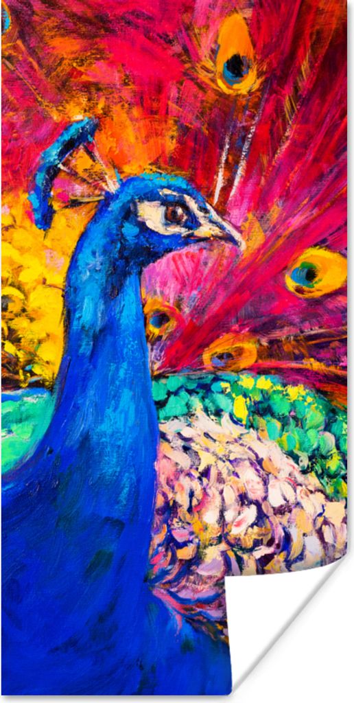 MuchoWow Poster Gemälde - Vogel - Pfau - Ölgemälde 80x160 cm - Kinderzimmer