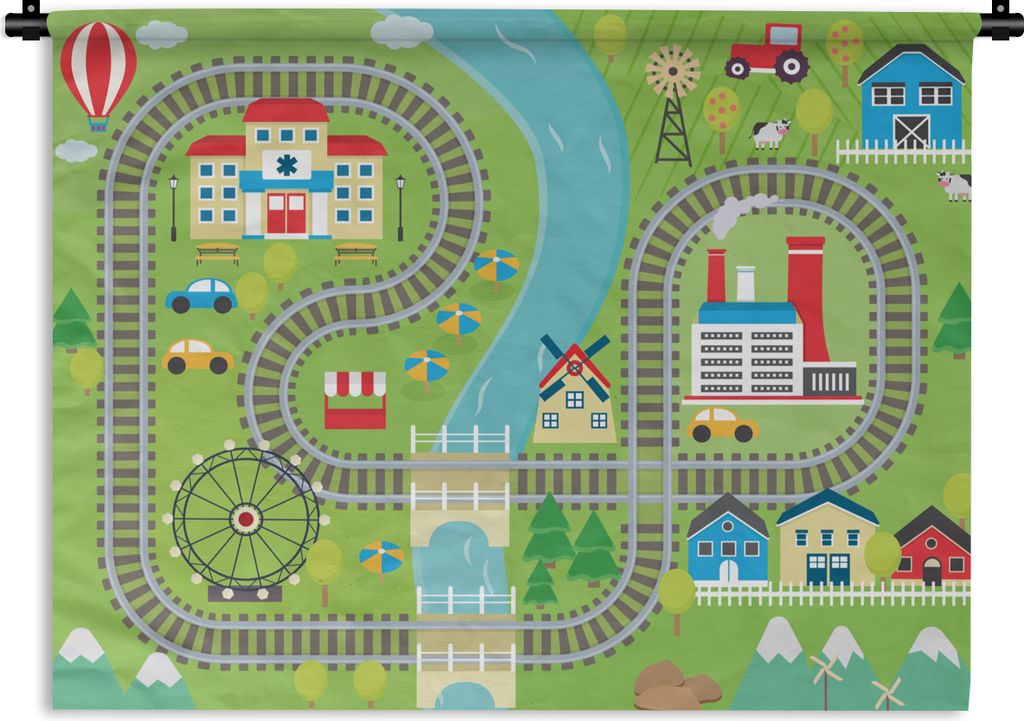 MuchoWow Wandteppich Wandbehang Kinder - Zug - Auto - Schiene 60x45 cm Tapisserie Dekoration Wandtuch - Das Schlafzimmer