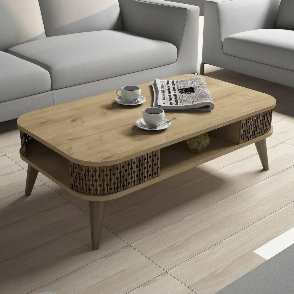Table Basse de Salon Rectangulaire en Bois Chêne Marron Modèle Médecina - 5