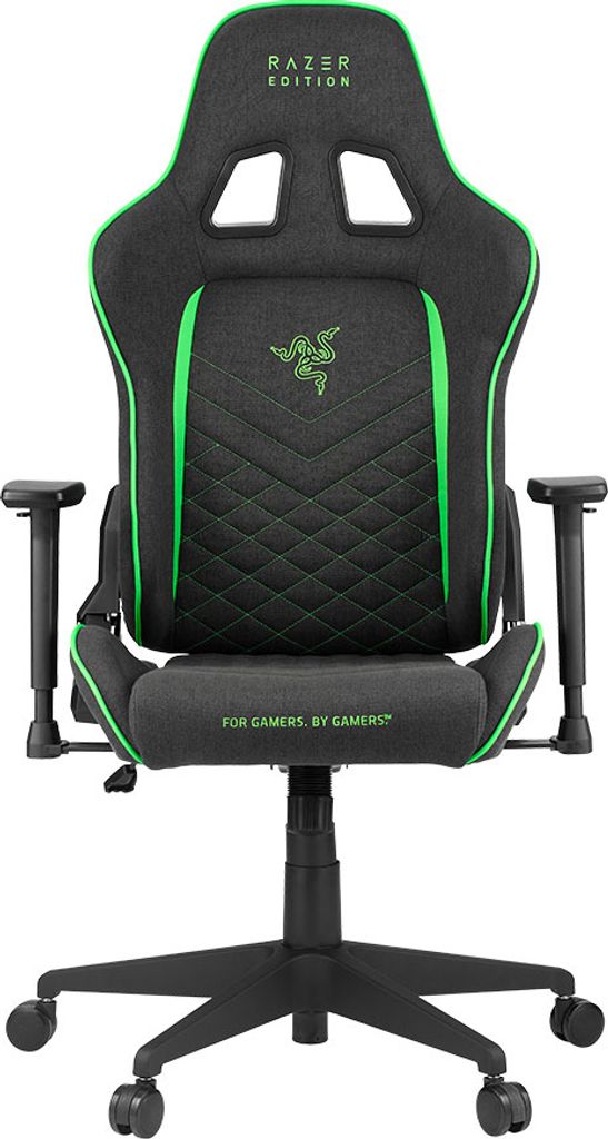 A black and green Razer Edition gaming chair.