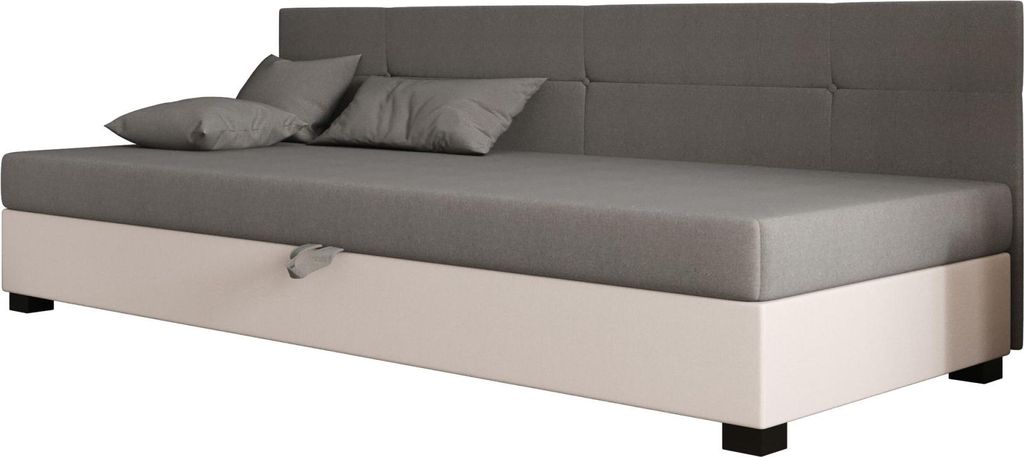 AURA SOFA Boxspringbett DYLAN BIZ 90x195 Komplett-Set mit Bonell Matratze, Polsterbett mit Bettkästen - Hellbeige/Grau, SAWANA 01/21