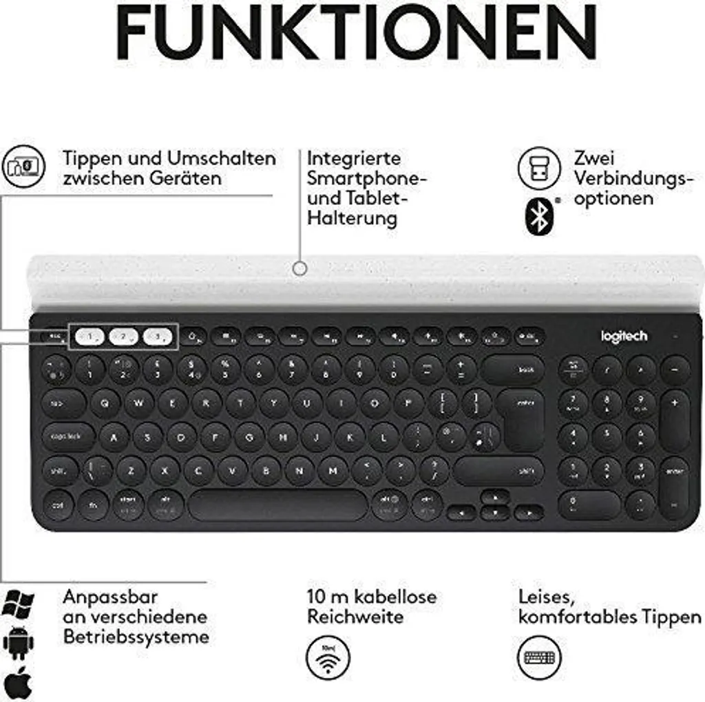 Logitech K780 Clavier Multi-Dispositifs avec Support Tablette et Mobile - 22
