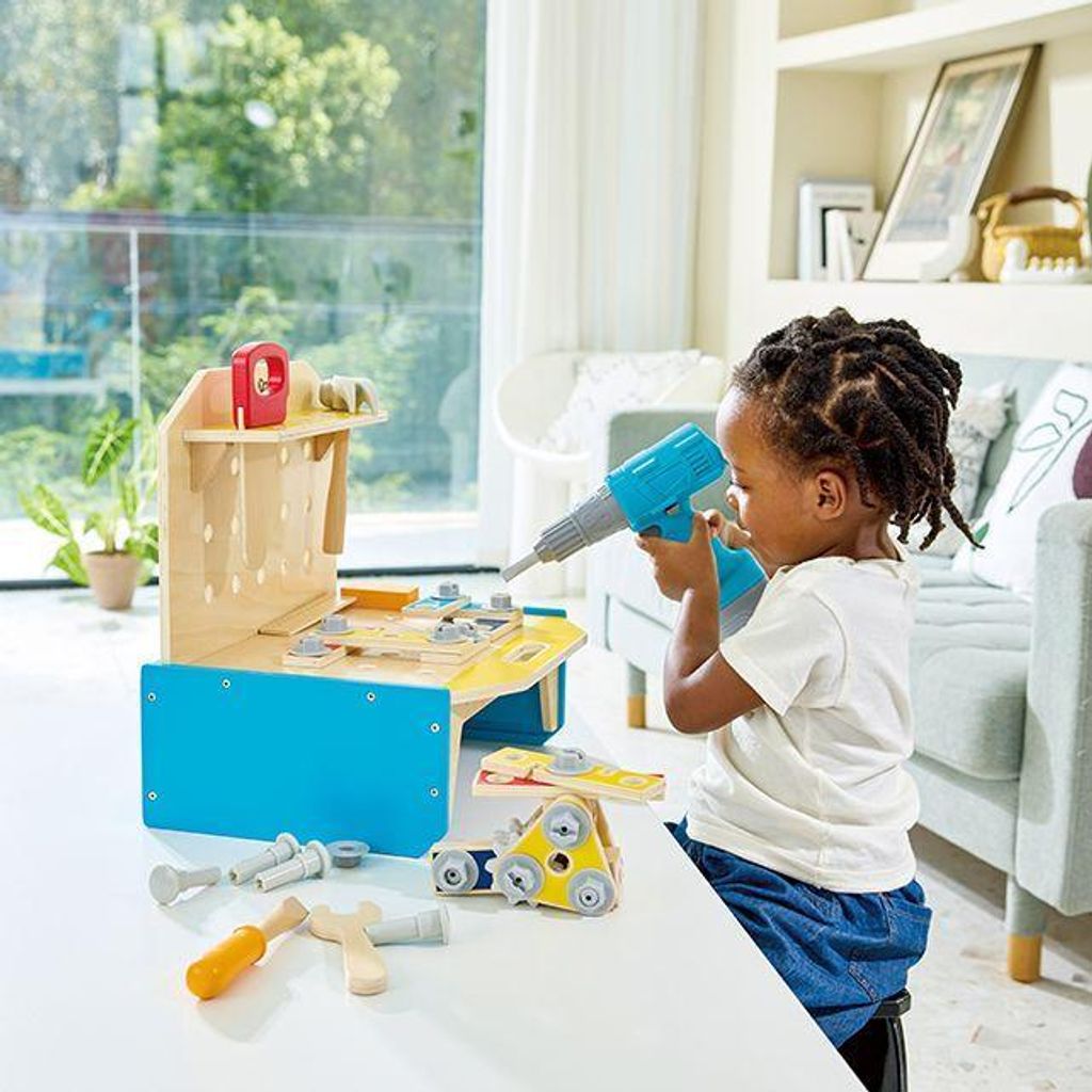 Hape Holz Werkbank Spielzeug - Little Engineer's Workbench - pädagogisches Bauspielzeug