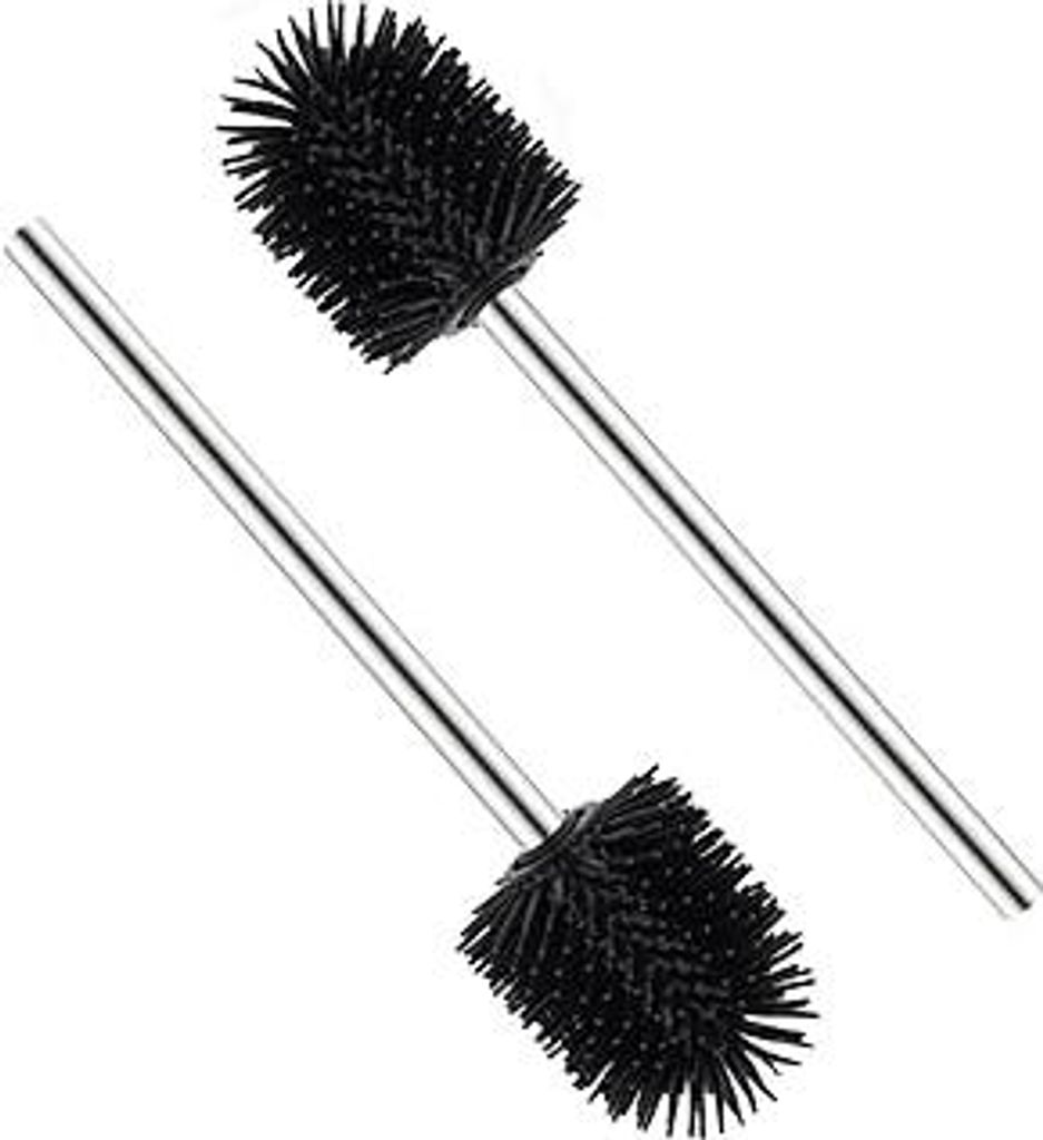 Valschen 2 Stück Silikon Klobürsten, WC-Bürste Toilettenbürste Klobürsten Ersatz-Bürste aus Edelstahl, 8 x 35 x 8 cm, Schwarz
