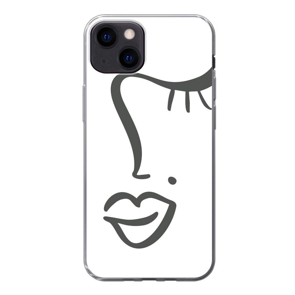 MuchoWow Handyhülle Schutzhülle Hülle für iPhone 13 Frau - Schwarz - Weiß - Abstrakt Silikon Softcase Handy Hülle - Karteninhaber