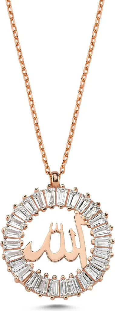 Collier Allah argent 925 anti-ternissement et zircones rose gold chic