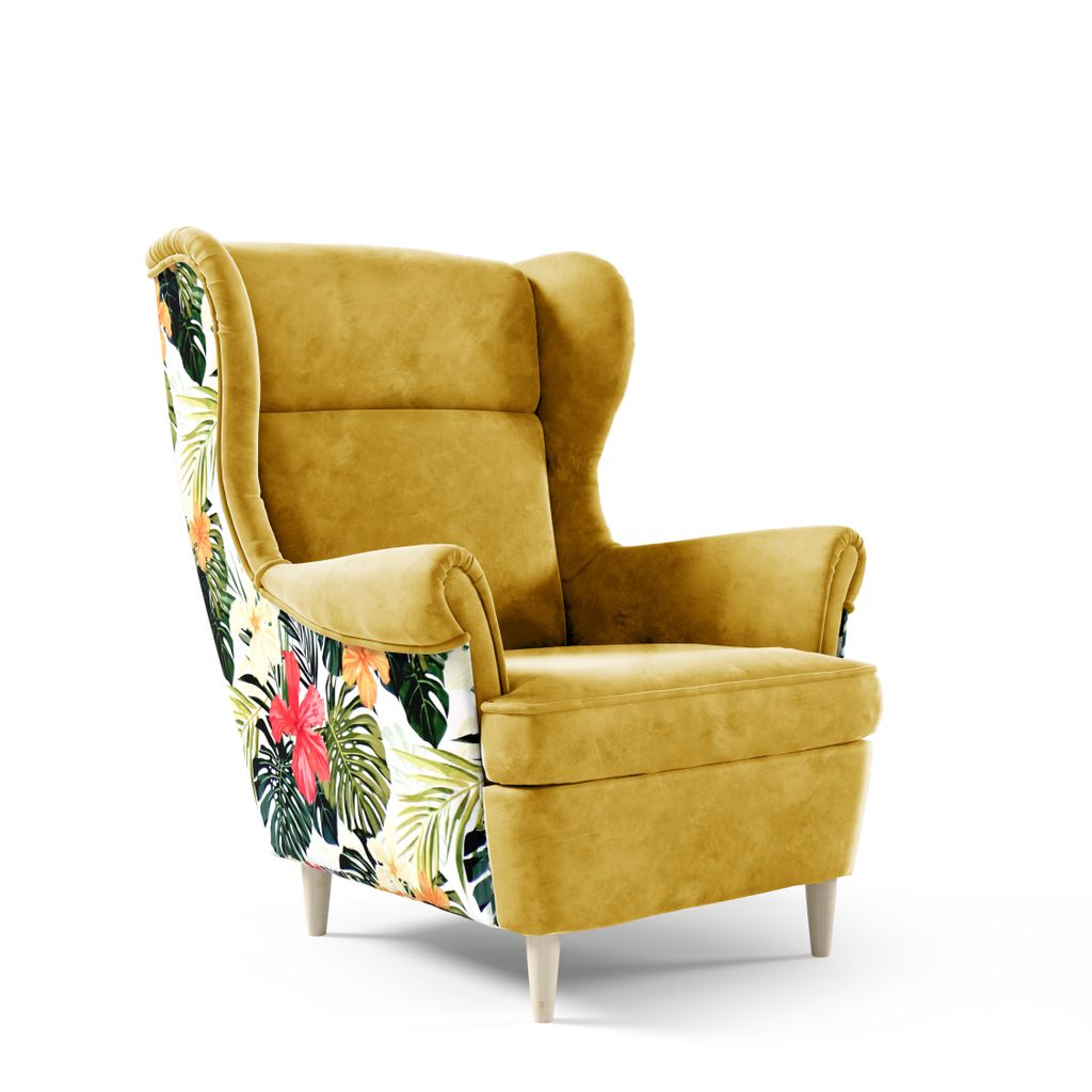 Ohrensessel JUNGLE, Relaxsessel mit hoher Rückenlehne, Polstersessel, Armlehnensessel, Sitzmöbel im skandinavischen Stil, Kronos 11/Tropic 2